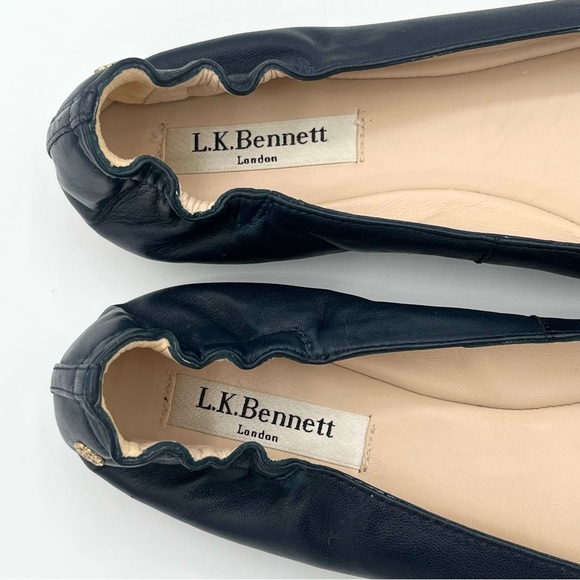 L.K Bennett Thea leather ballet flats Navy blue minimalist slip on shoes size 8 - Picture 3 of 13